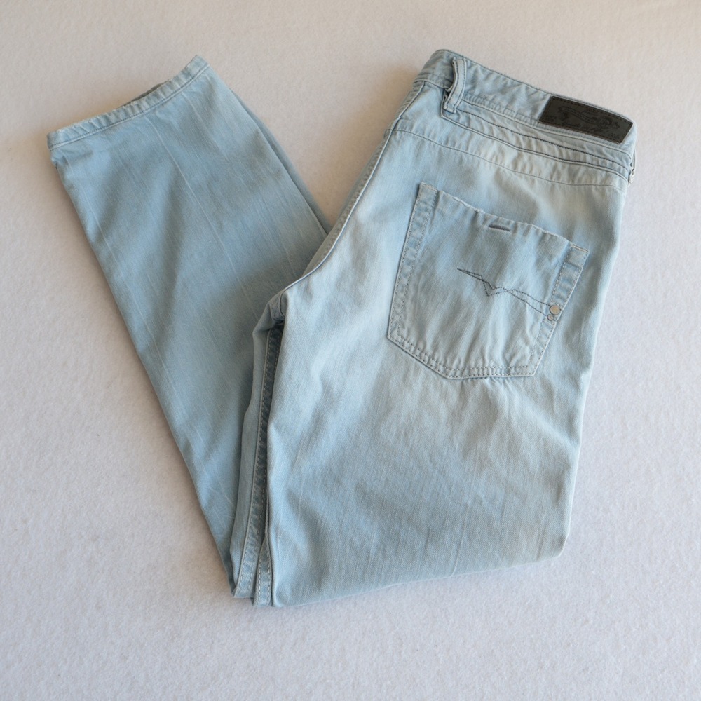 Diesel Belther Jeans Men 34x32 Light Wash Slim Tapered Denim Button Fly 0852I